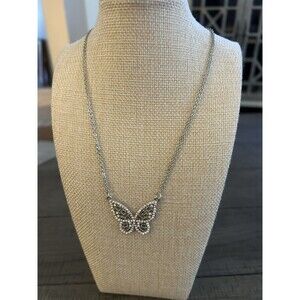 Silver Tone Sparkling 18 Inch Butterfly Necklace